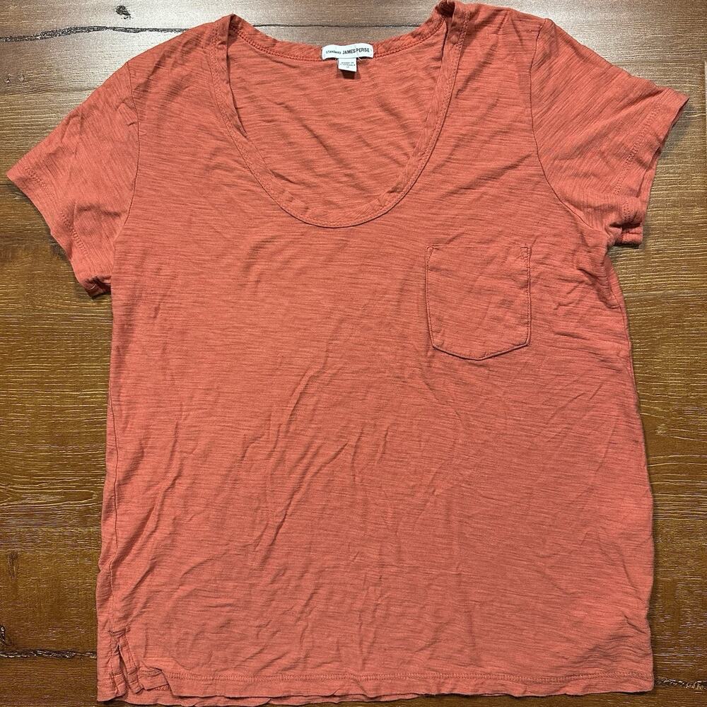 James Perse T Shirt Womens 2 Red Orange Round Neck Short Sleeve City Retro Basic